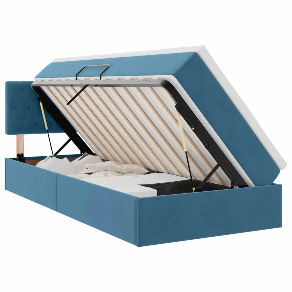 Letto con contenitore e LED Blu Scuro 100 x 200 cm Velluto