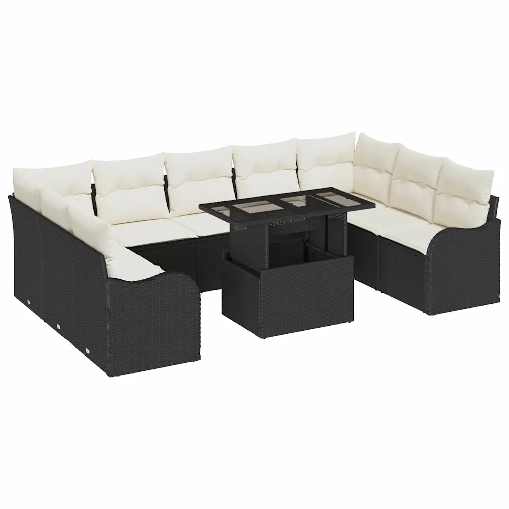 Set Divano da Giardino con cuscino 10 pcs Nero Poly Rattan