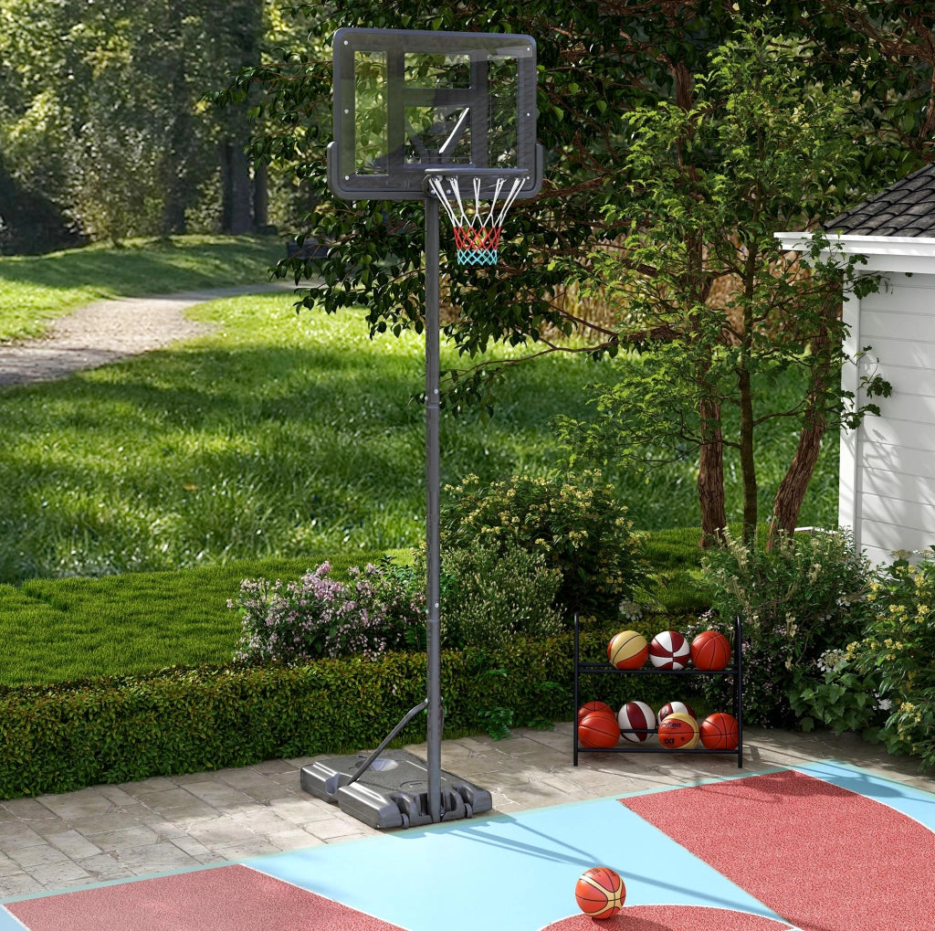 Canestro da basket ULEVR regolabile 230-305 cm, convertibile per piscina, con ruote e base zavorrabile, nero