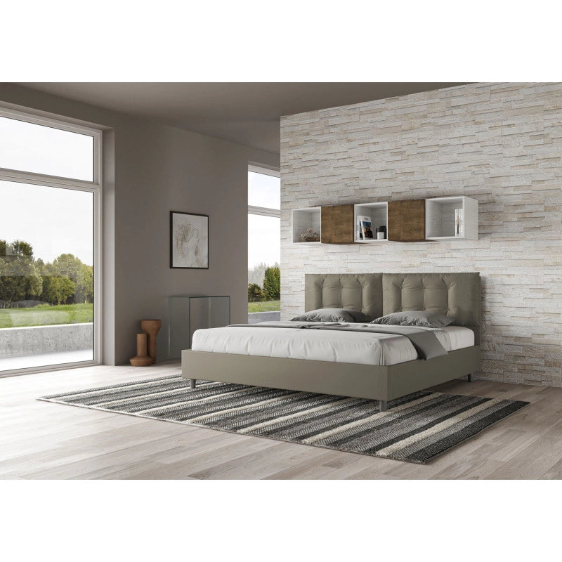 Letto imbottito Matrimoniale 200x200 cm Large - Similpelle,Cappuccino,Contenitore