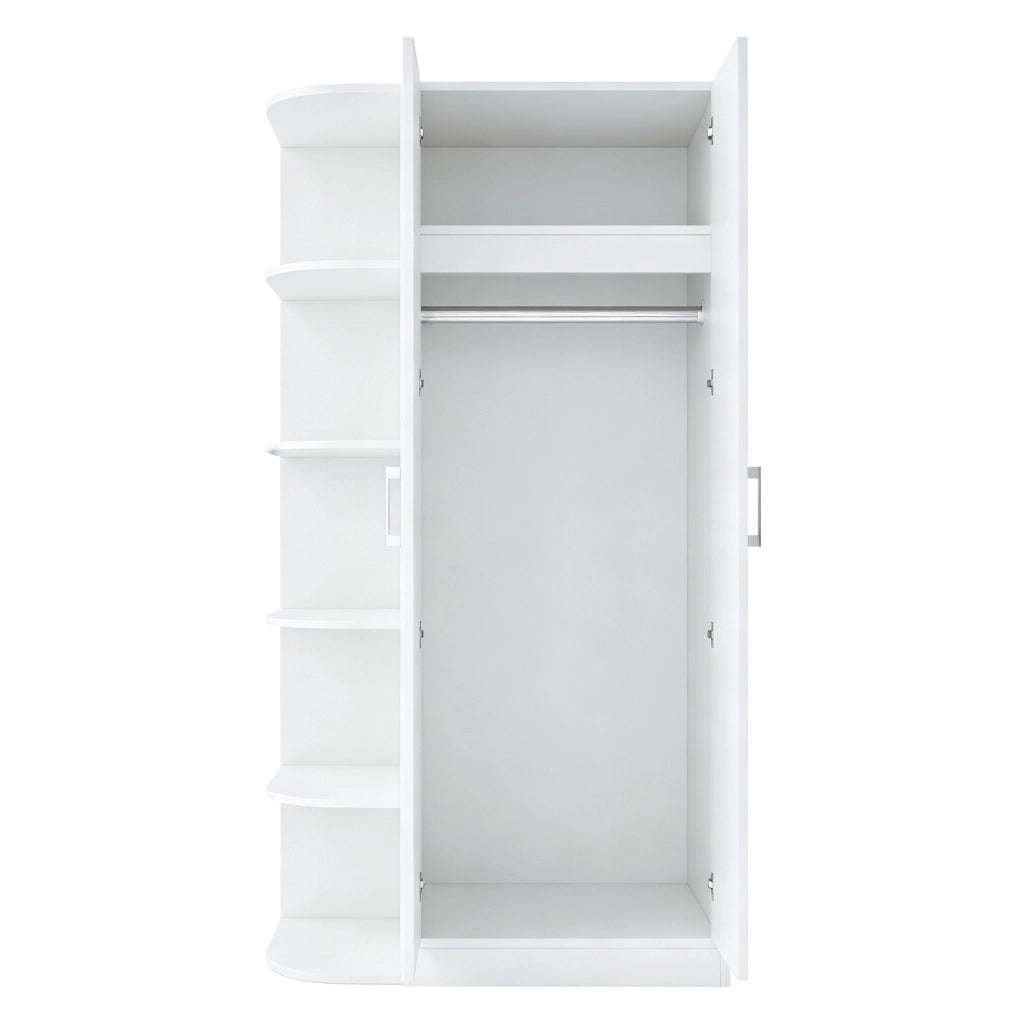 Armadio con doppia anta 90x55x170 cm, ripiani multi-livello, struttura in metallo e MDF, colore bianco
