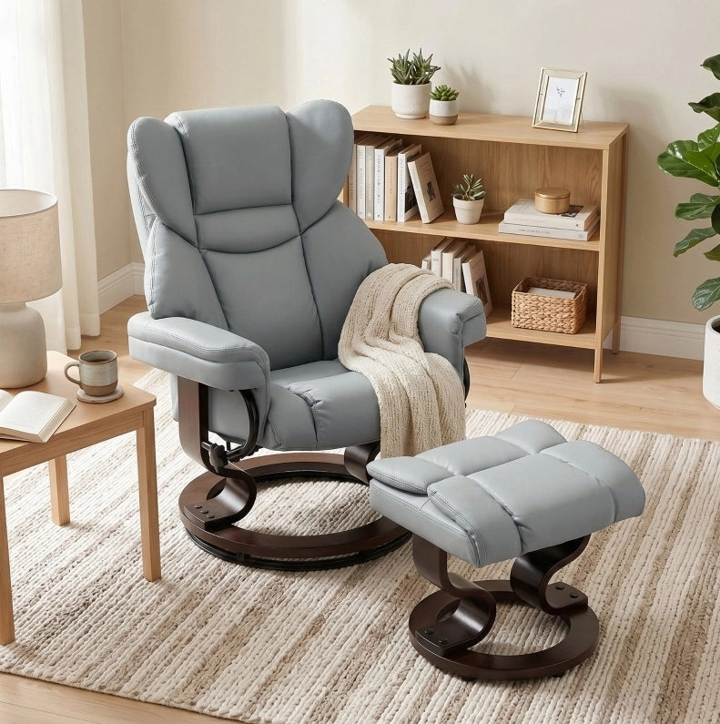 Poltrona reclinabile girevole con poggiapiedi grigio chiaro e seduta ergonomica confortevole