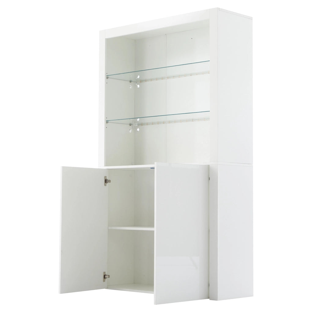 Vetrina Moderna Bianca Lucida 100x35x170 cm con Ripiani in Vetro Temperato e Illuminazione LED