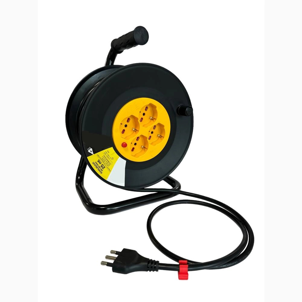 Avvolgicavo Elettrico cavo da 25 metri spina 16A + 4 prese 10/16A schuko