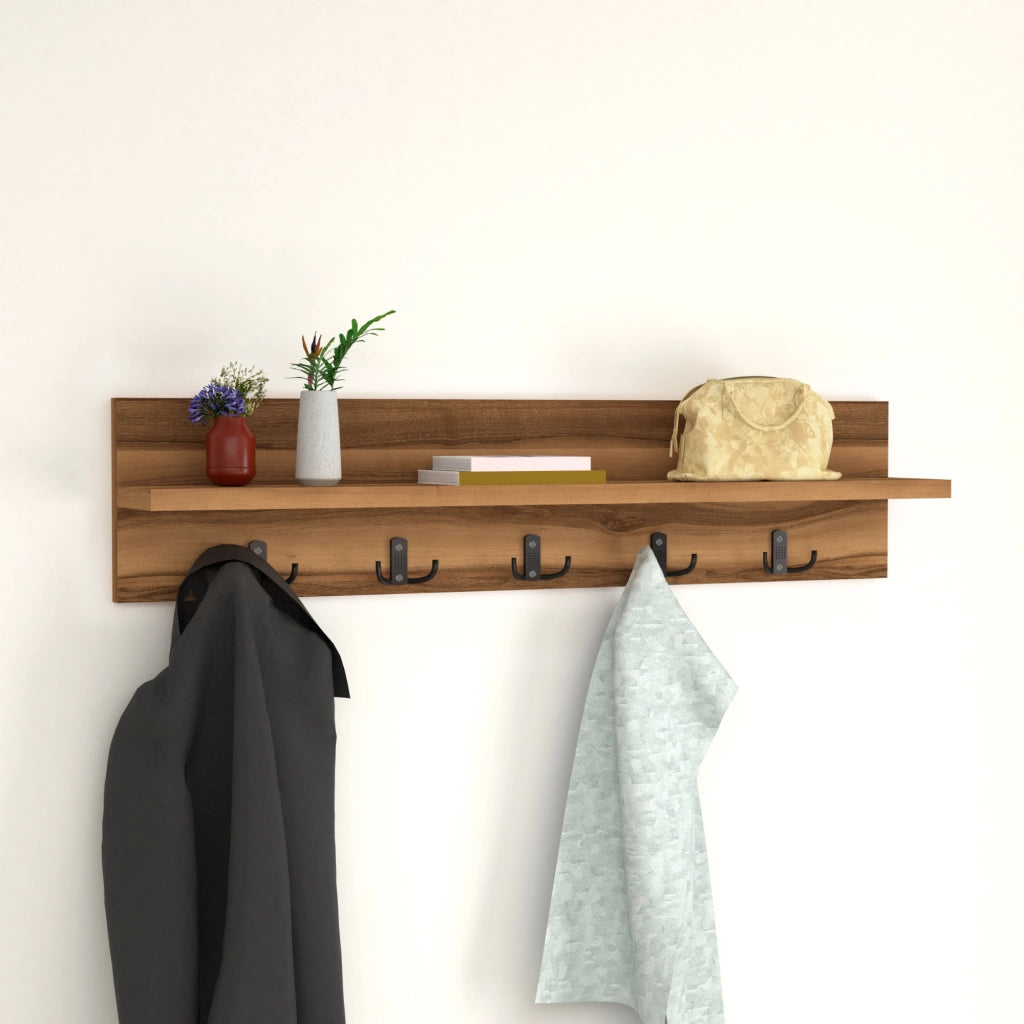 Appendiabiti da Parete Hammarö con Piano di Appoggio 80x13x18 cm Effetto Noce [en.casa]