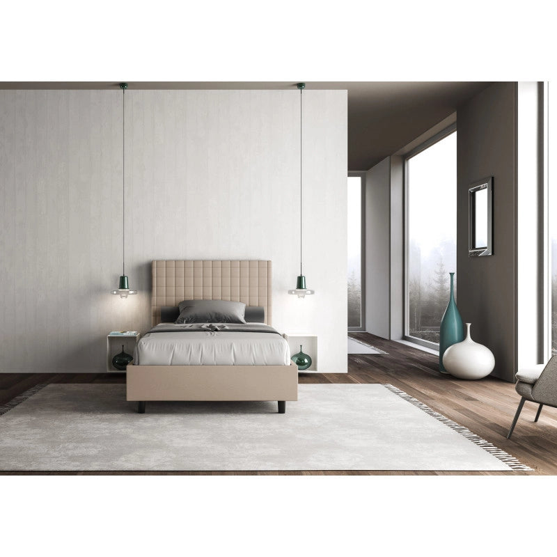 Letto imbottito Piazza e mezzo 130x200 cm Sunny - Similpelle,Tortora,Con rete