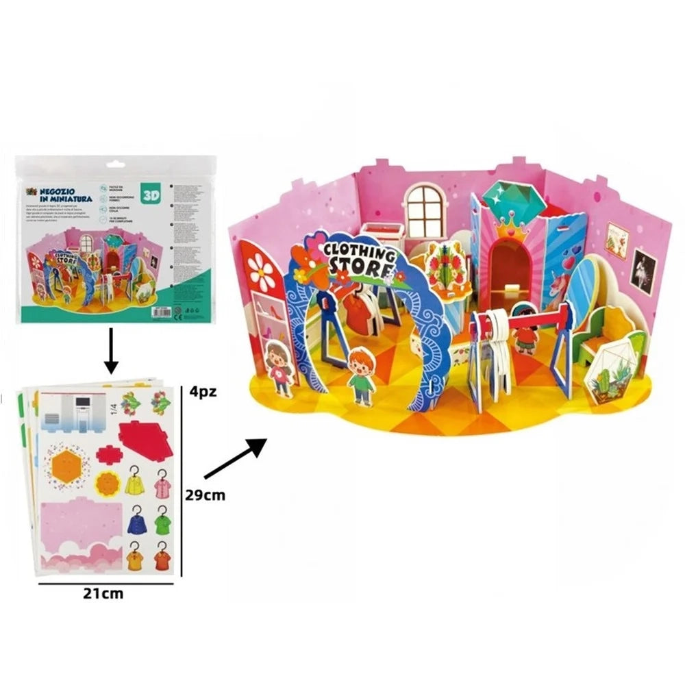 Trade Shop - Puzzle 3d Forma Negozio Abbigliamento In Miniatura Per Bambini Costruzione Fai Da Te 32404 -