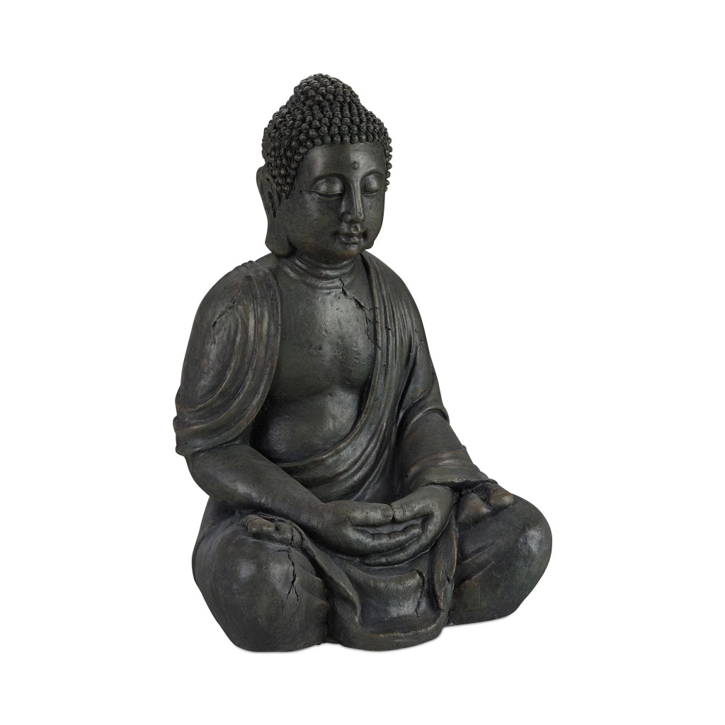 Statua di Buddha seduto meditazione 70 x 45 x 35 cm portafortuna decorativa per giardino e soggiorno in poliresina grigia 13_0005506