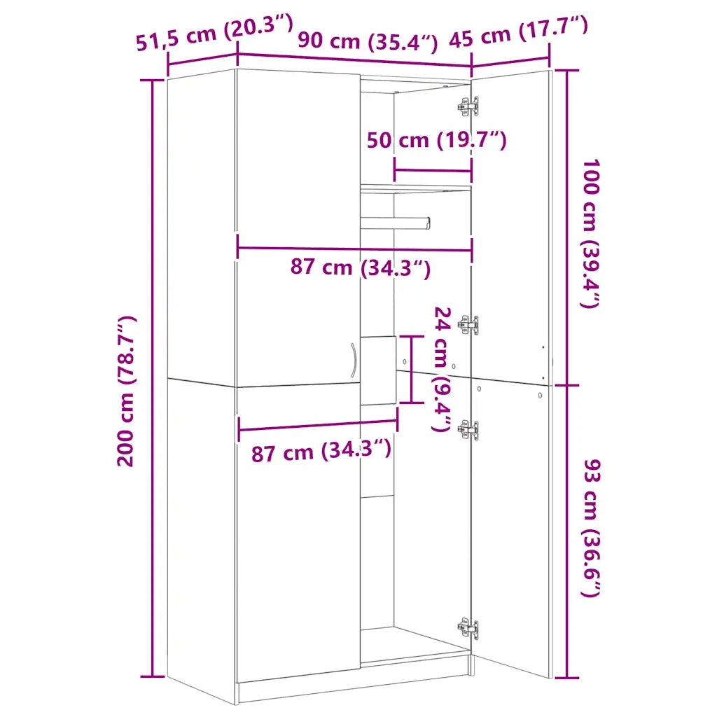 Armadio Legno Antico 90x52x200 cm in Truciolato CFW1331780