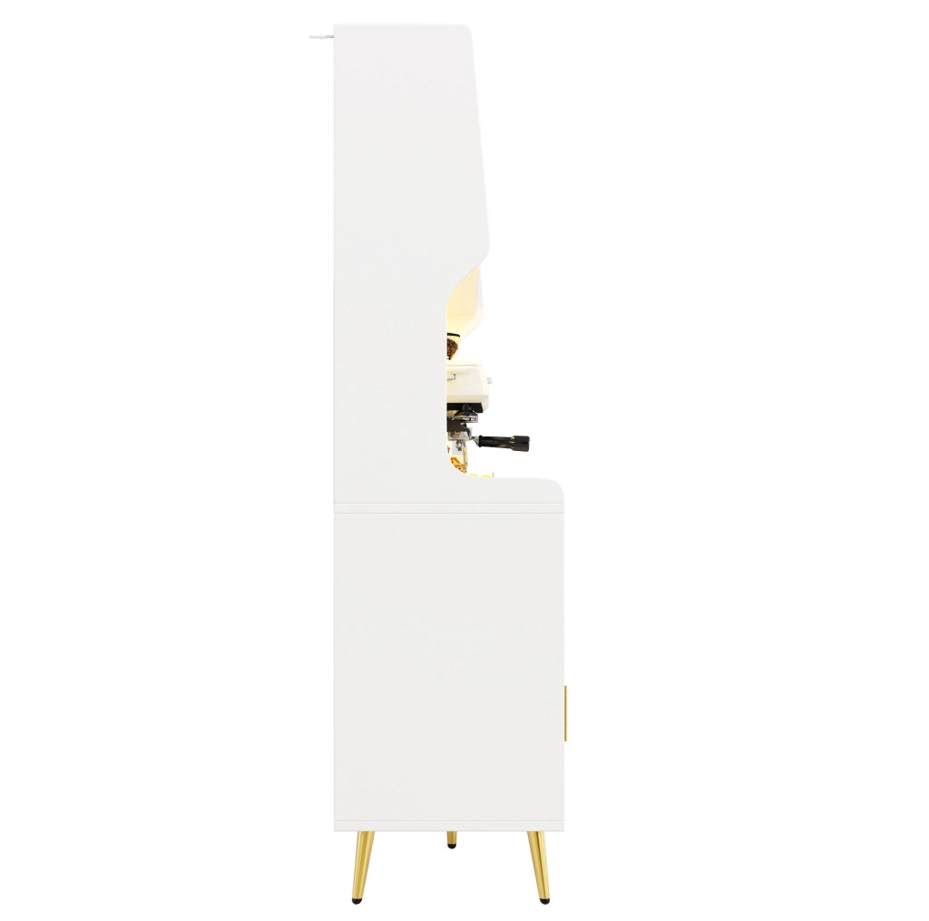 Mobile alto da cucina 145x39x171 cm con ante scorrevoli, LED RGB e vetro rigato bianco HAVRYA