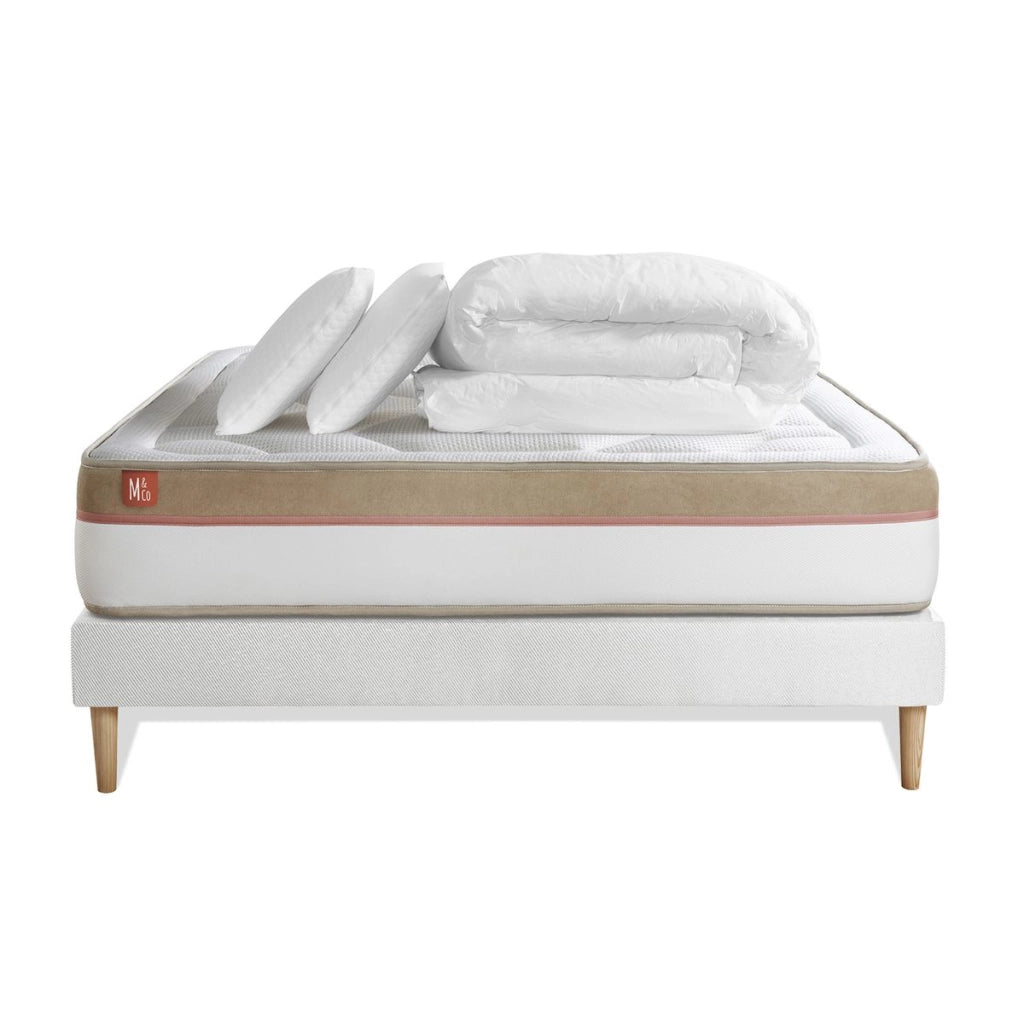 Pacchetto letto completo - Materasso 140x190cm + Box spring con doghe (kit) + 2 cuscini + Piumino - Le Cosy