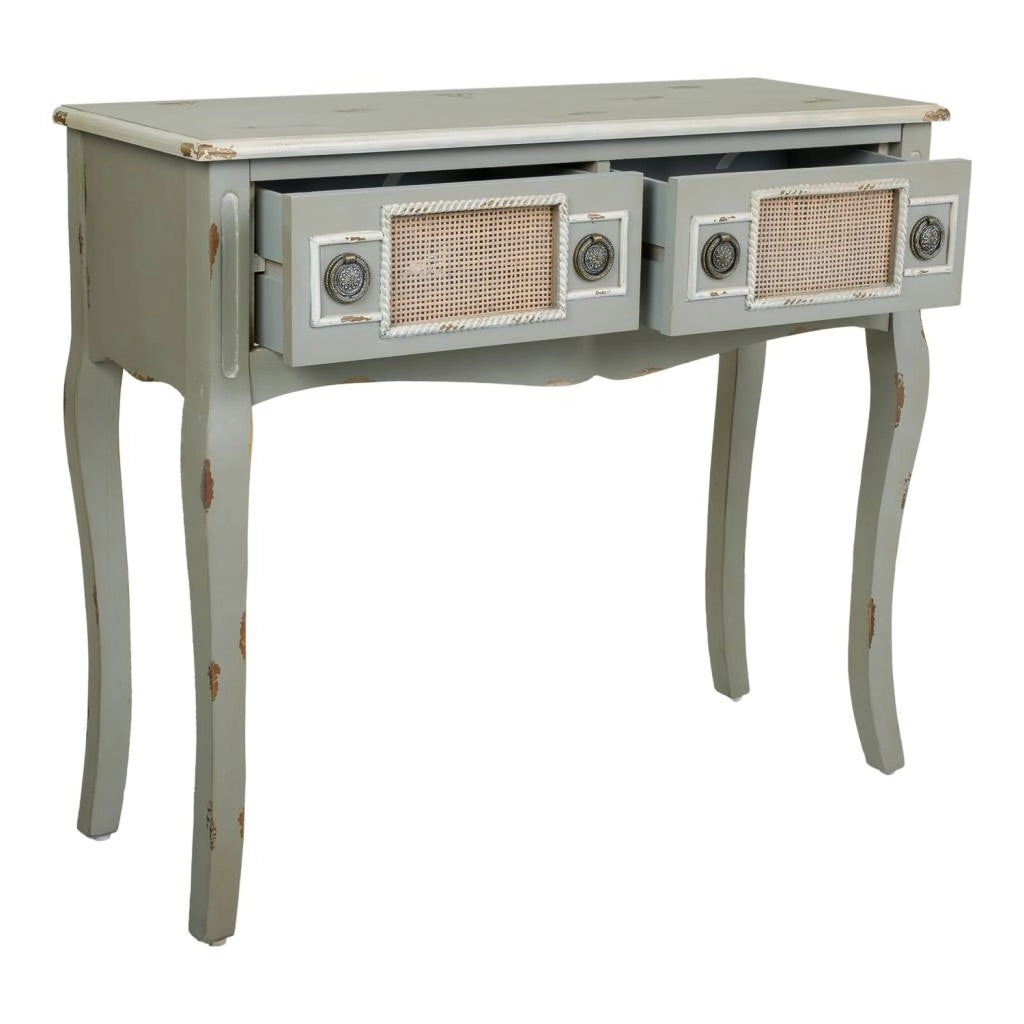 Mobile da ingresso in legno grigio e rete di bambù 90x33x77h