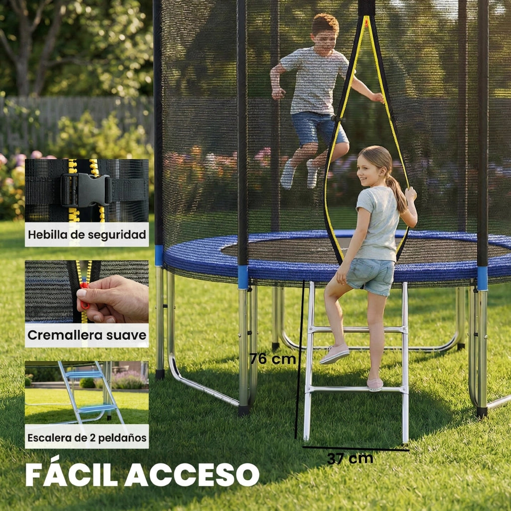 Trampolino da Giardino per Bambini con Rete di Sicurezza e Scala ¨C Minimal ¨C Blu ?244 cm