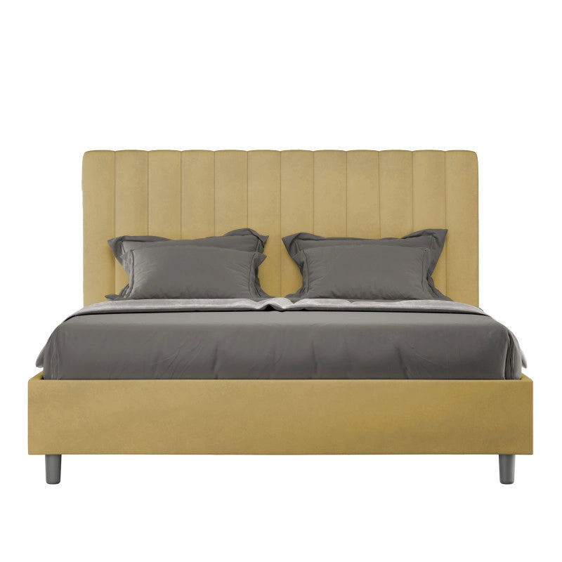 Letto imbottito Piazza e mezzo 130x210 cm Agueda - Con rete,Microfibra,Ocra