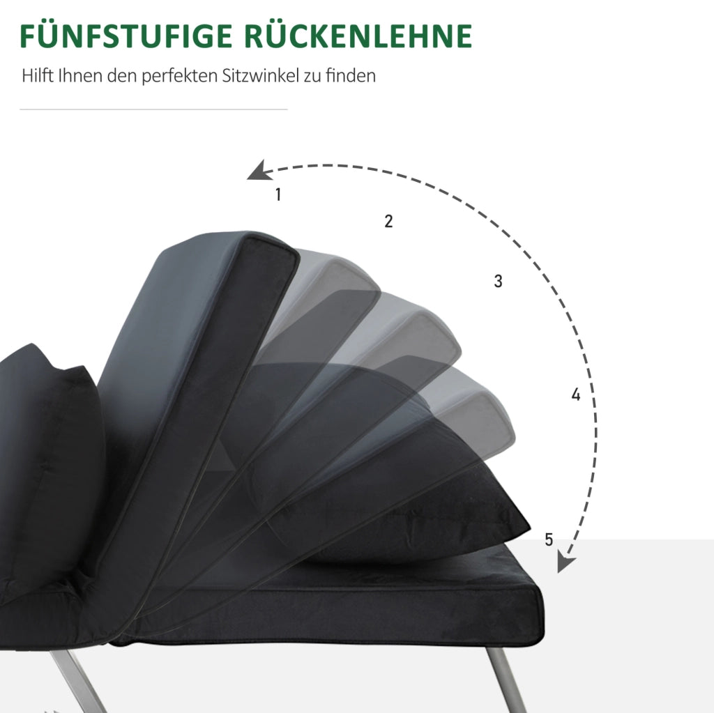 Divano letto 2-in-1 con schienale regolabile e rivestimento sfoderabile, 65L x 77P x 80A cm, colore nero