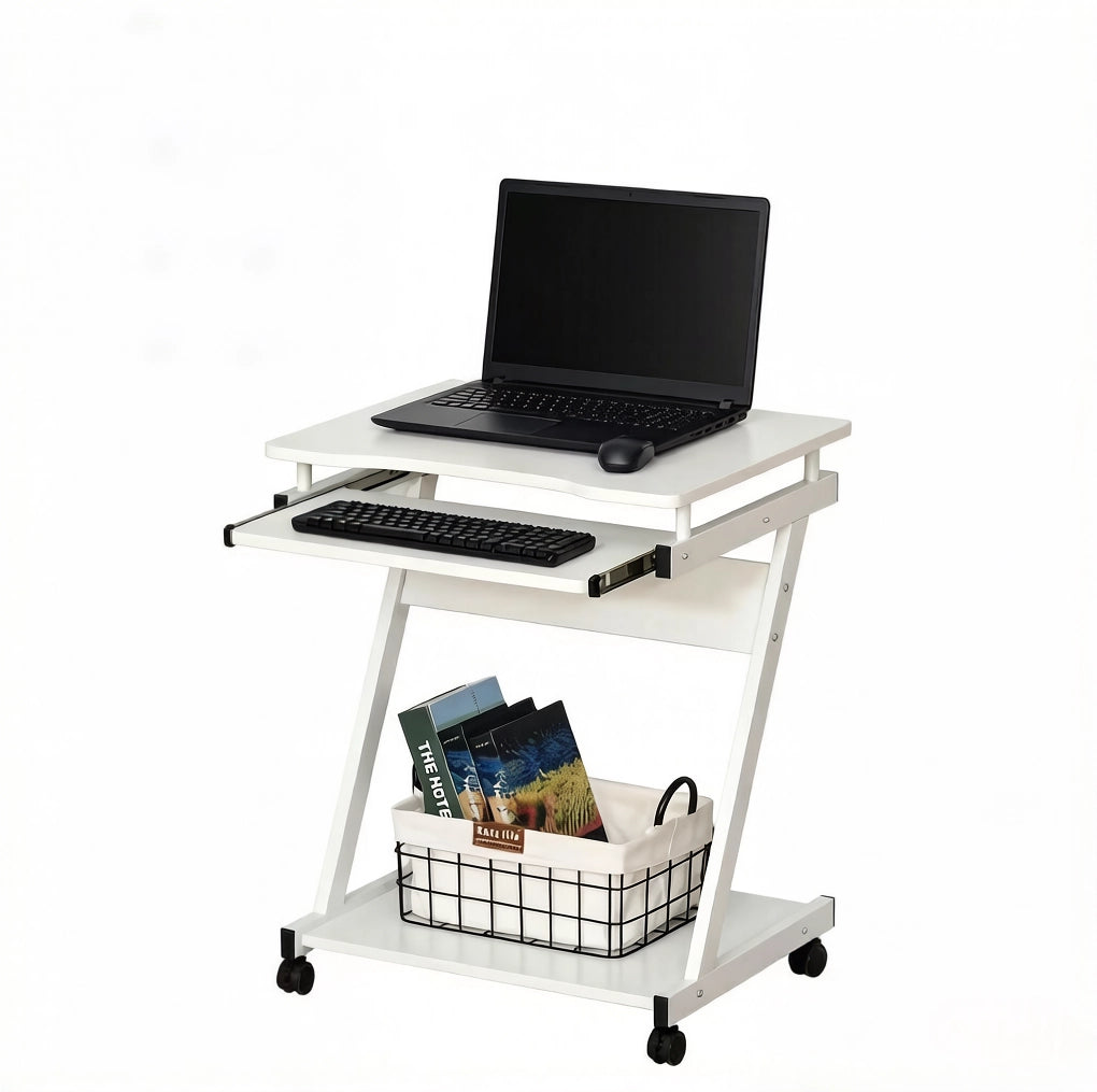 Scrivania compatta per computer con ruote bianca 60x48x73 cm