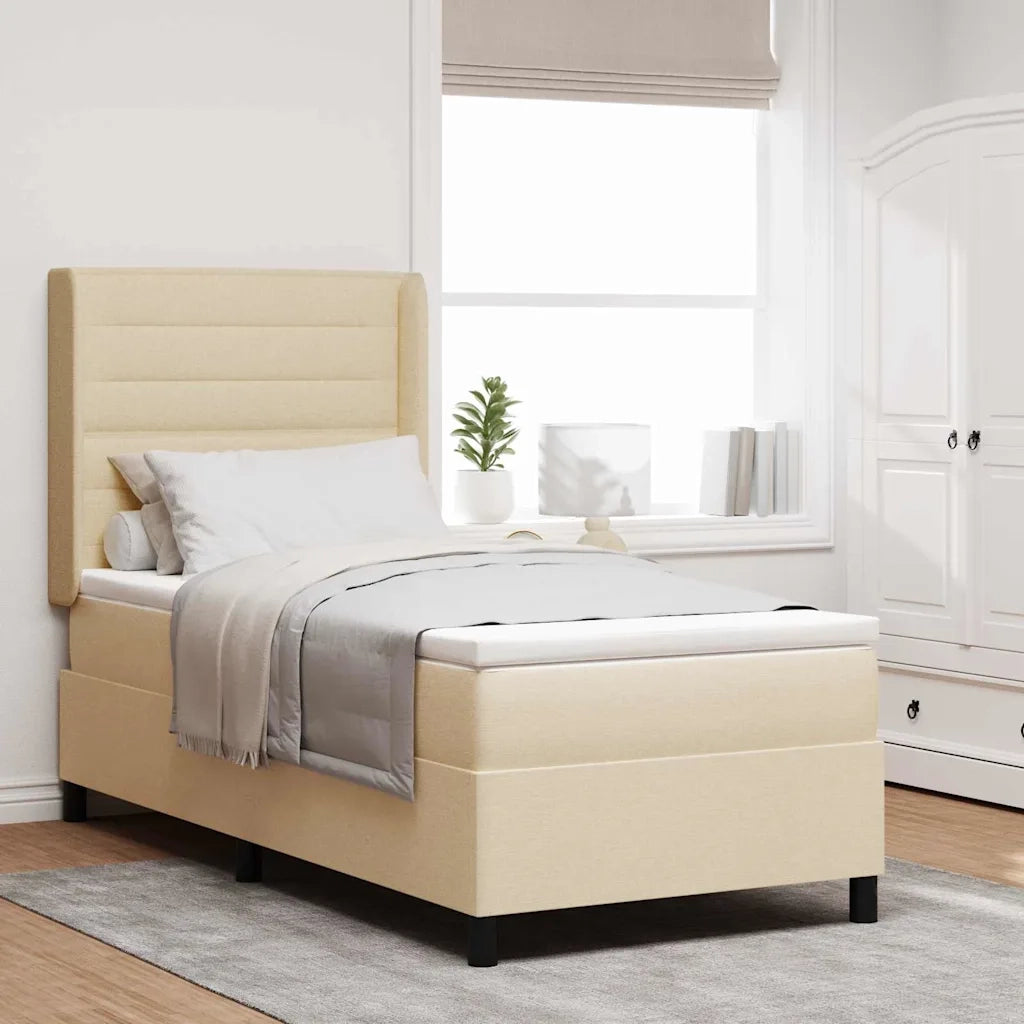 Letto a Sorgente LED con materasso Crema 90 x 190 cm Tessuto