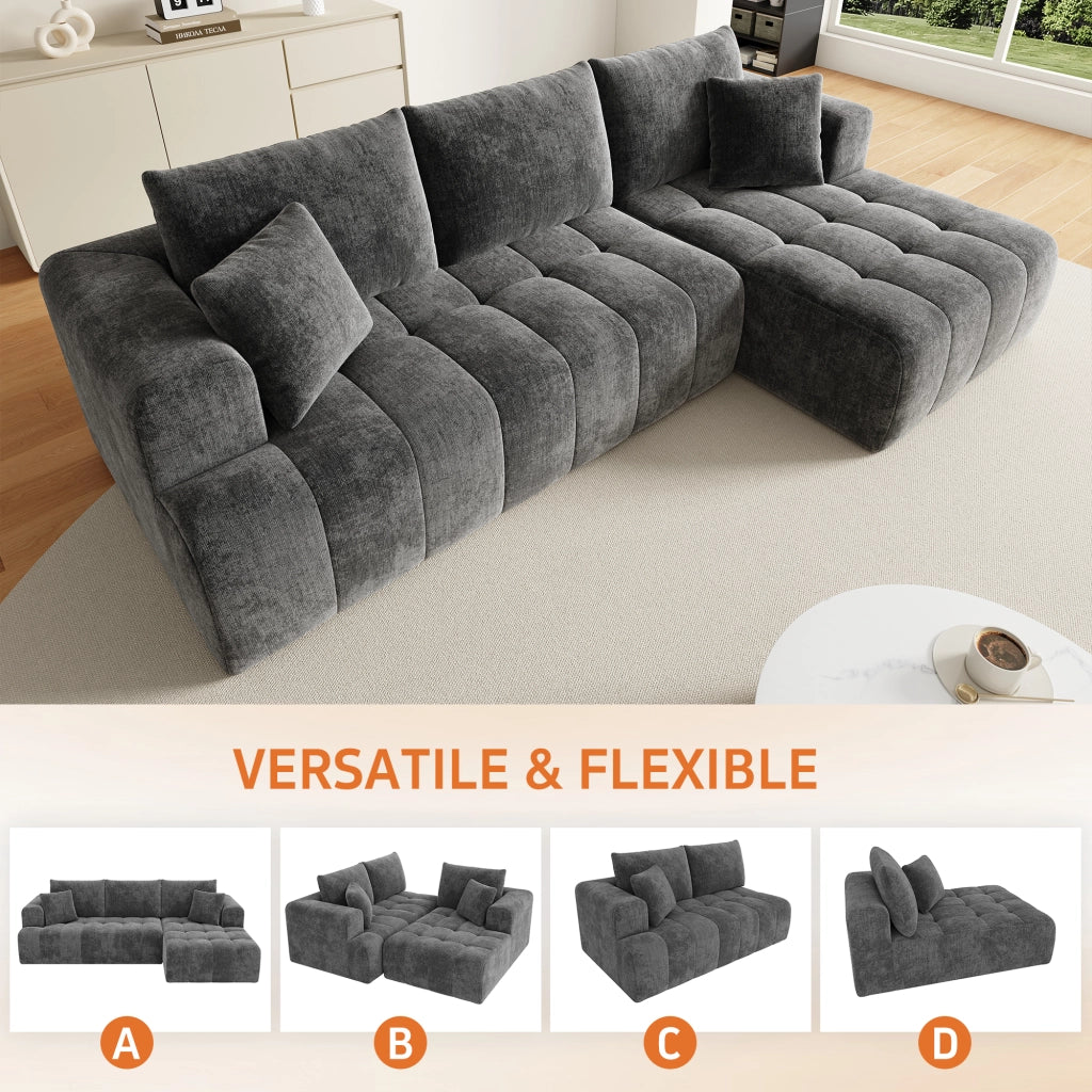 Divano angolare modulare a L in chenille grigio; 244;5x136x79 cm; senza montaggio
