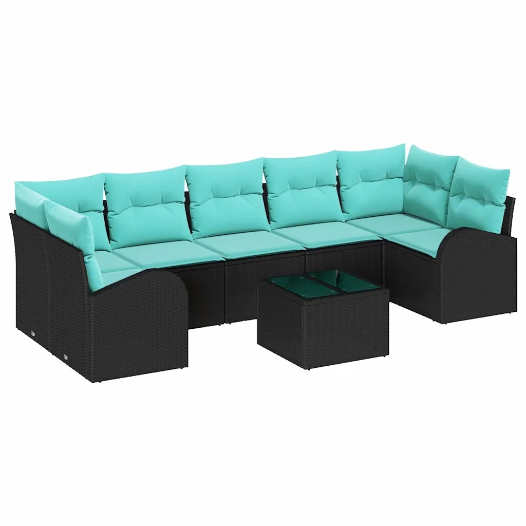 Set Divano da Giardino 8 pcs Nero e Turchese polyrattan 3354635