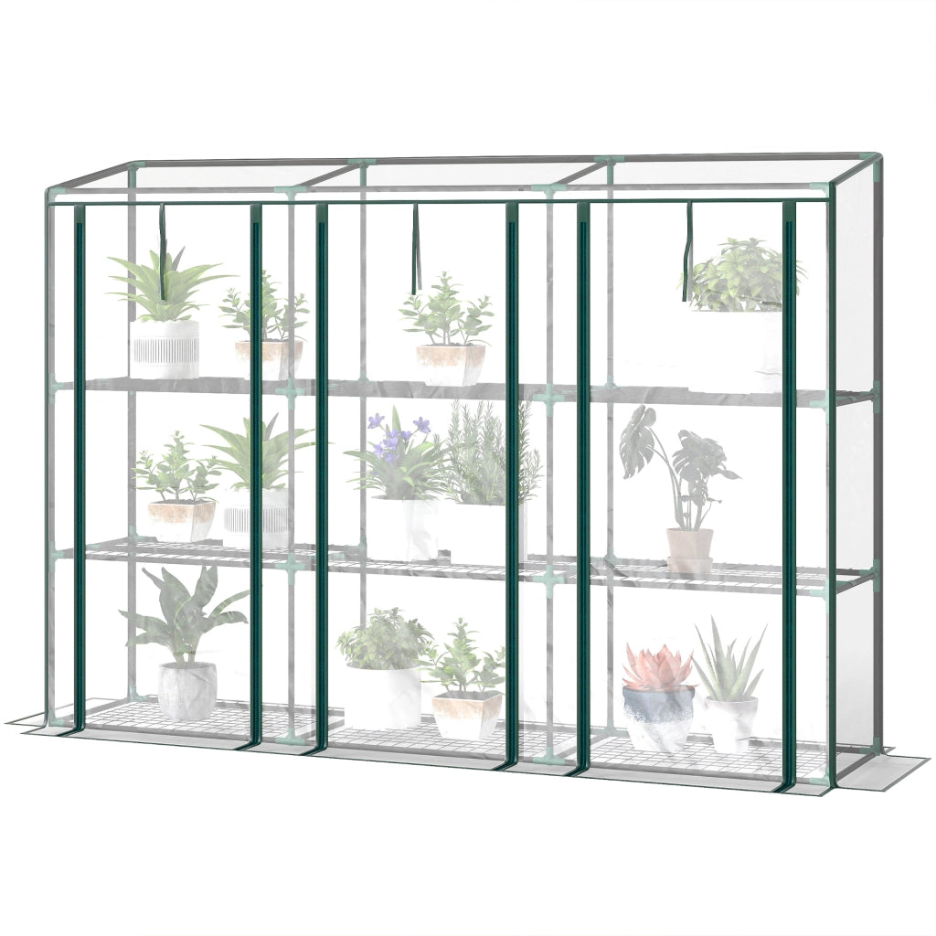 Serra da giardino e balcone con 3 ripiani 3 porte avvolgibili telo in PVC trasparente 215 x 46 x 151 cm per piante