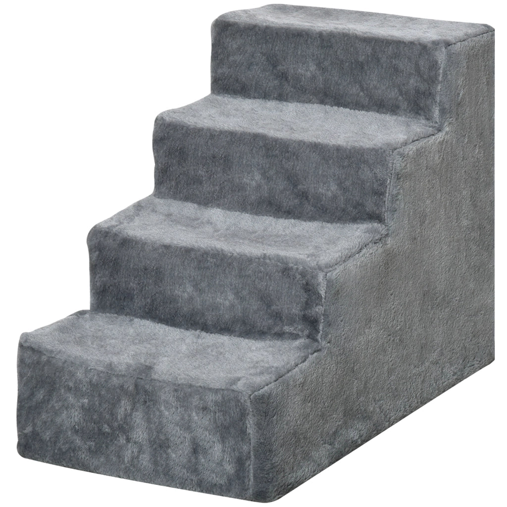 Scaletta per Cani Portatile a 4 Gradini, in Tessuto Vellutato Sfoderabile e Truciolato, 60x35x44 cm, Grigio