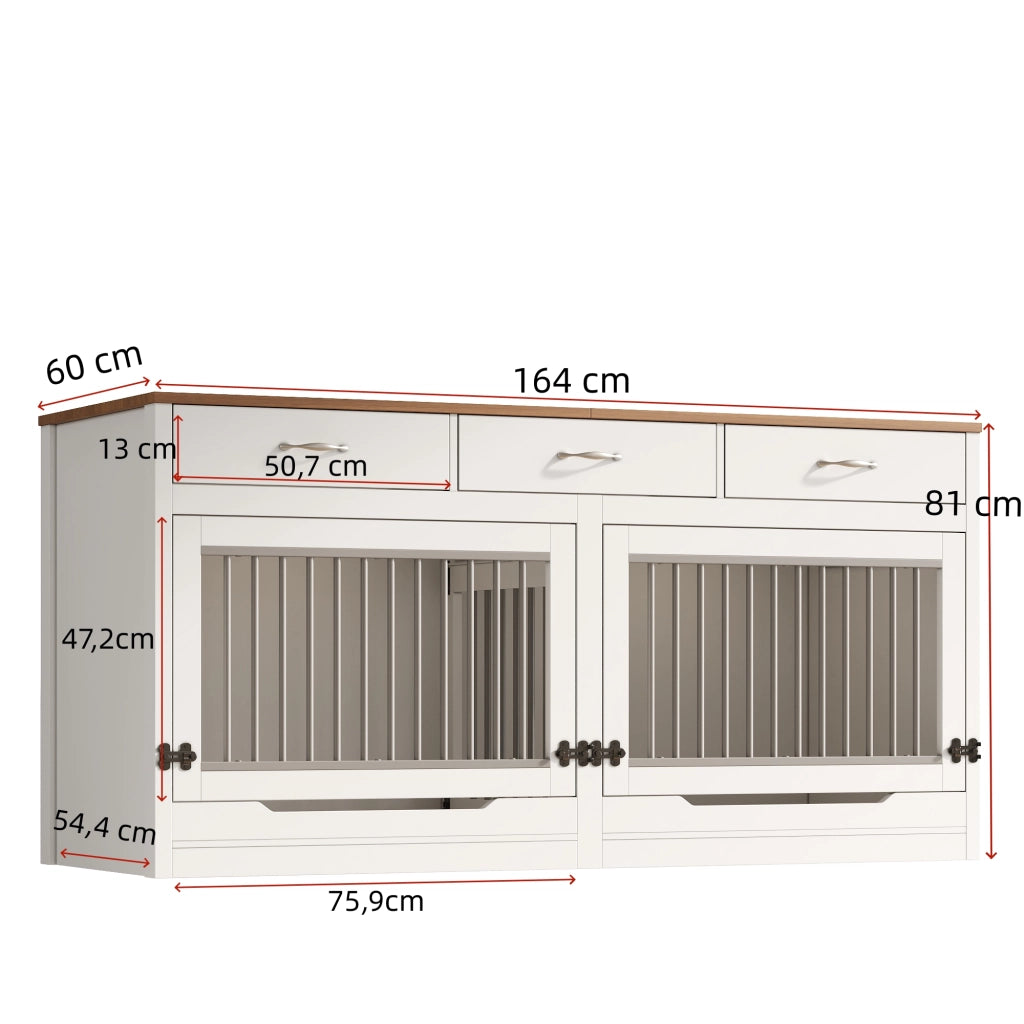 Gabbia per cani con divisorio removibile e porta superiore a ribalta in MDF e metallo bianco naturale 164 × 60 × 81 cm