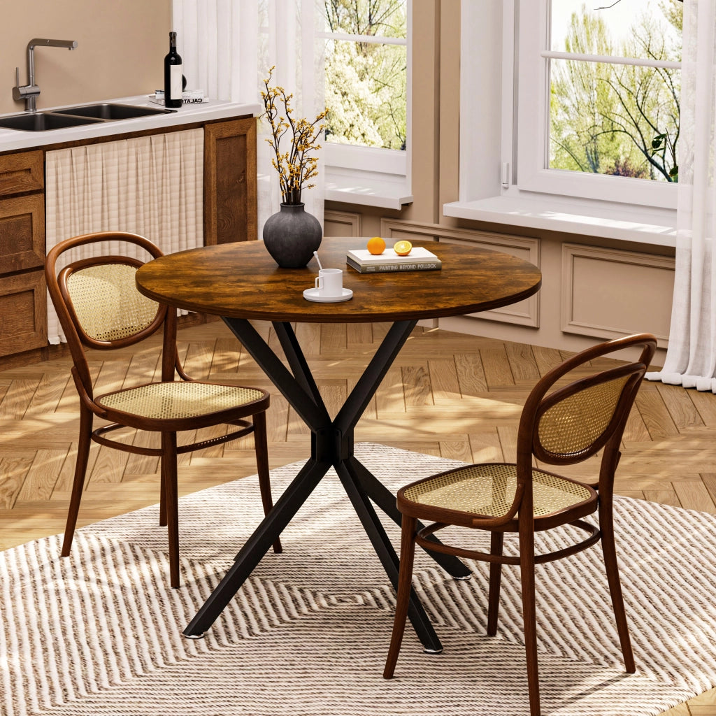 Tavolo da pranzo rotondo per 1 a 4 persone con gambe regolabili, retrò, per cucina, marrone e nero, 90 × 90 × 78 cm