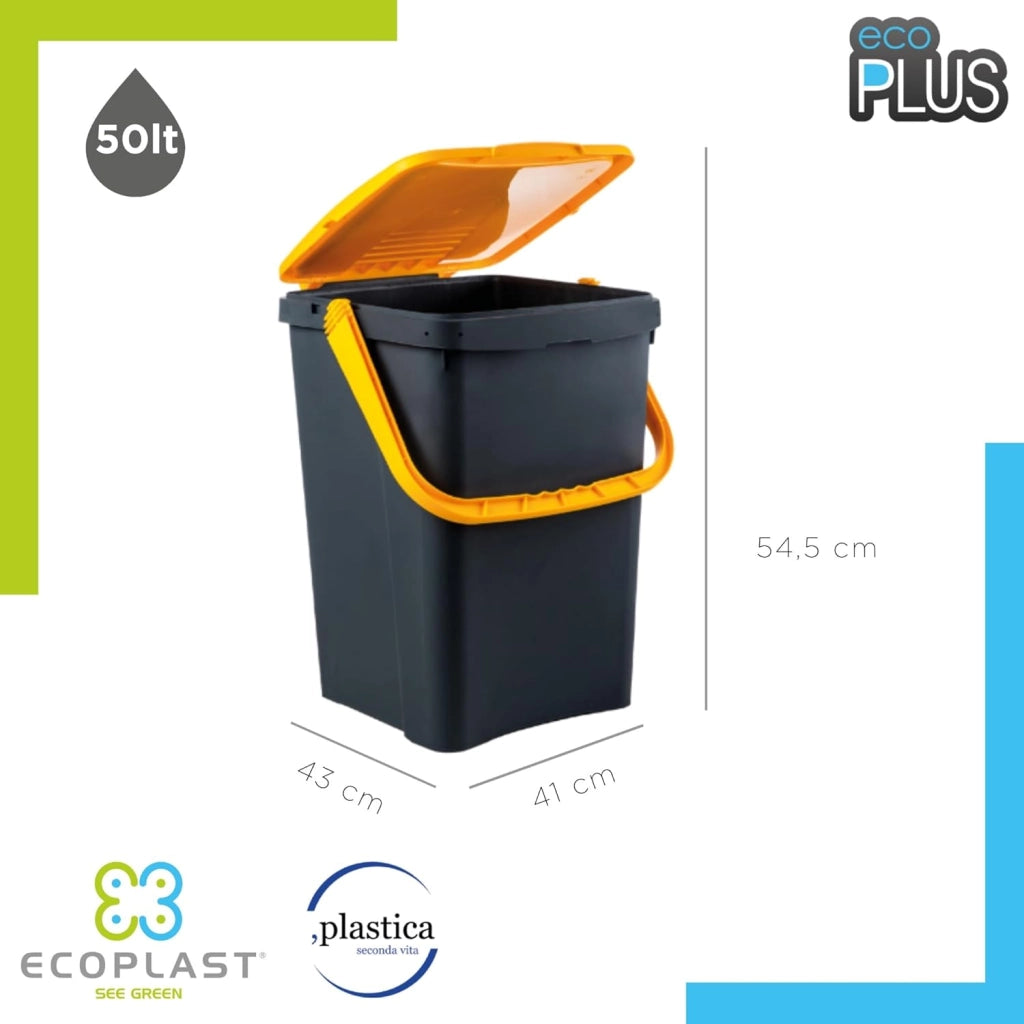 Ecoplast Pattumiera Differenziata 50L Gialla Riciclata