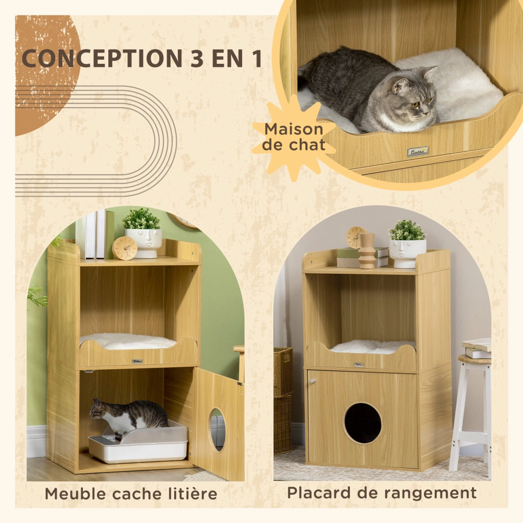 Cassettiera per gatti con porta e cuscino ¨C Minimal ¨C 60x45x103 cm