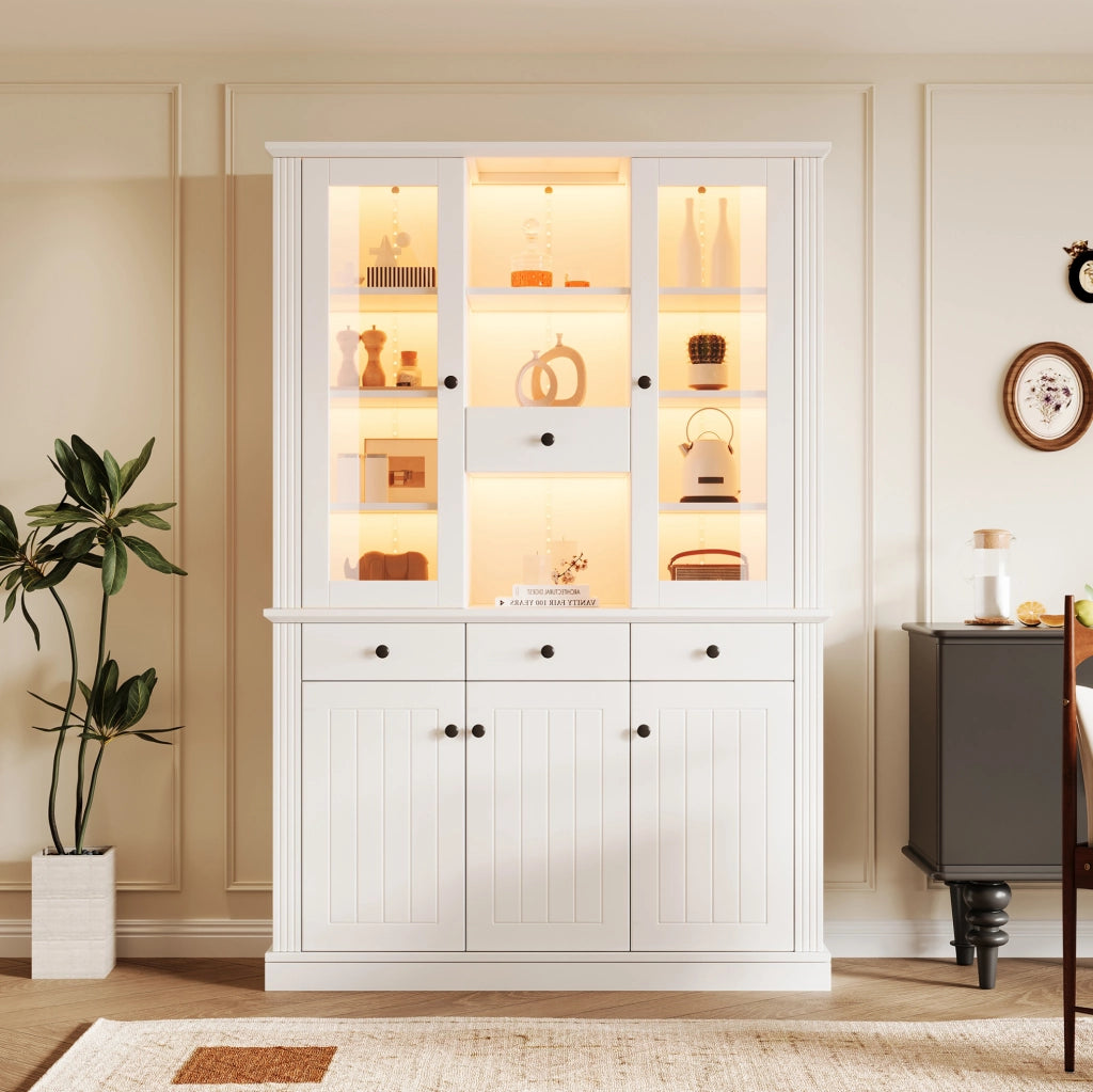 VETRINA con LED 119,5x40x180 cm Bianca in MDF e Vetro Temperato, 5 Ante