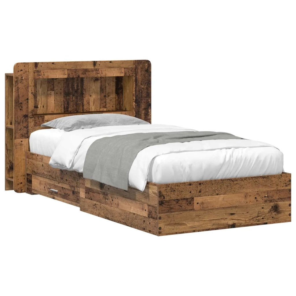 Letto singolo | Letto per adulti | Telaio del letto con storage Legno antico 90 x 190 cm