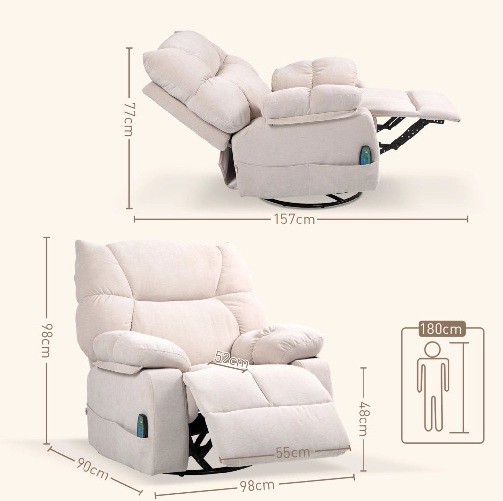 Poltrona relax massaggiante girevole beige con calore