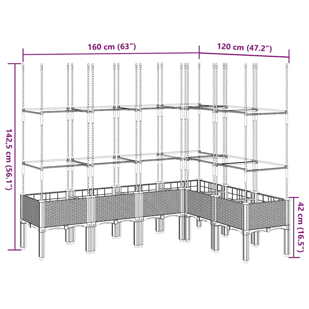 Fioriera | Cassetta per fiori | Vaso Giardino con Graticcio Marrone 160x120x142,5 cm in PP