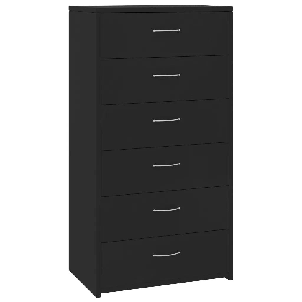 Credenza | Madia | Buffet da pranzo | Armadio da pranzo con 6 Cassetti Nera 50x34x96 cm in Legno Multistrato
