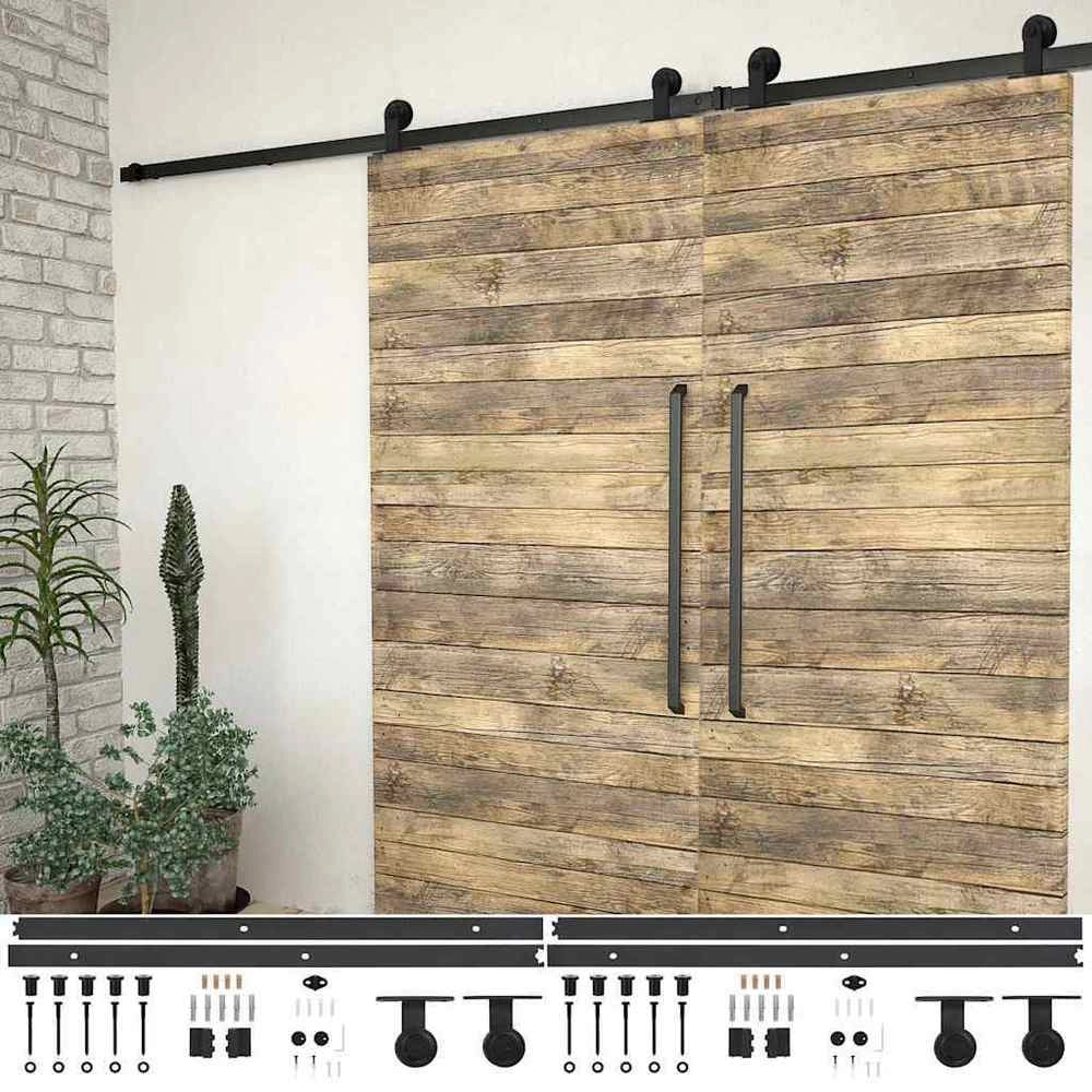 Sliding Door Hardware Sets, 2 Pieces, 183 Cm, Steel, Black