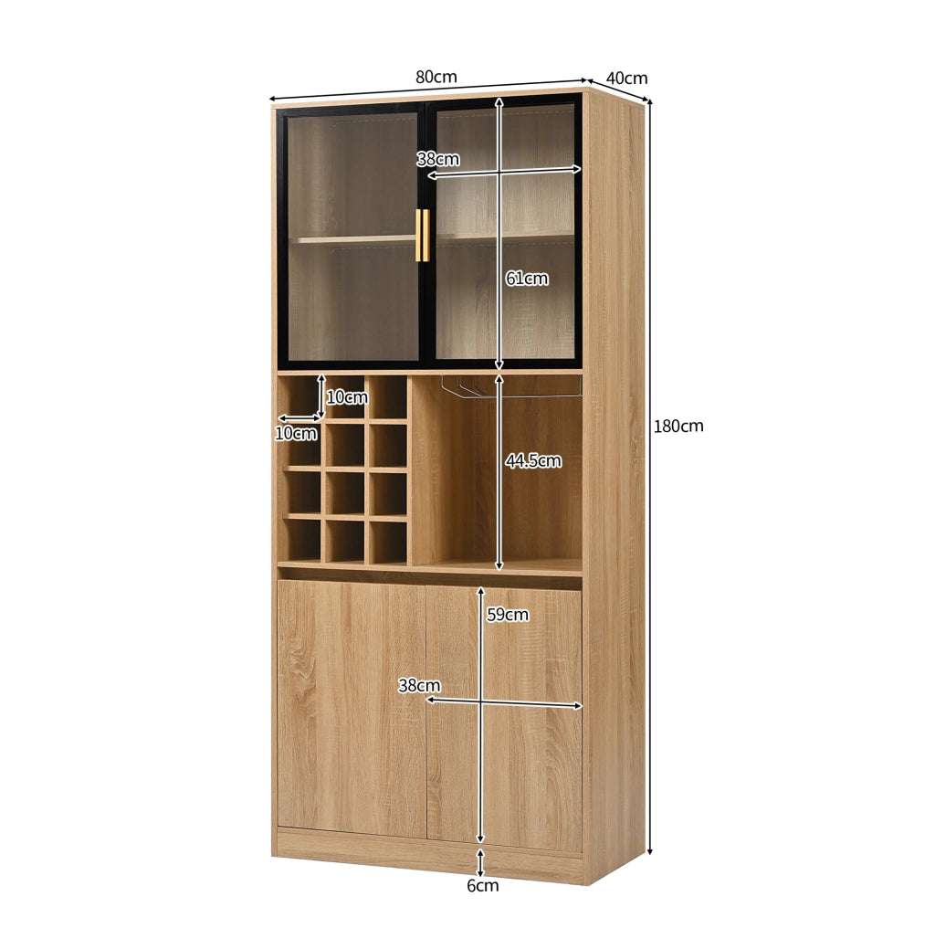 Armadio da Bagno con Ante in Vetro e Illuminazione LED, 180 cm