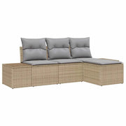 Set Divano da Giardino con cuscino 4 pz | Set Salotto da Giardino Beige polyrattan