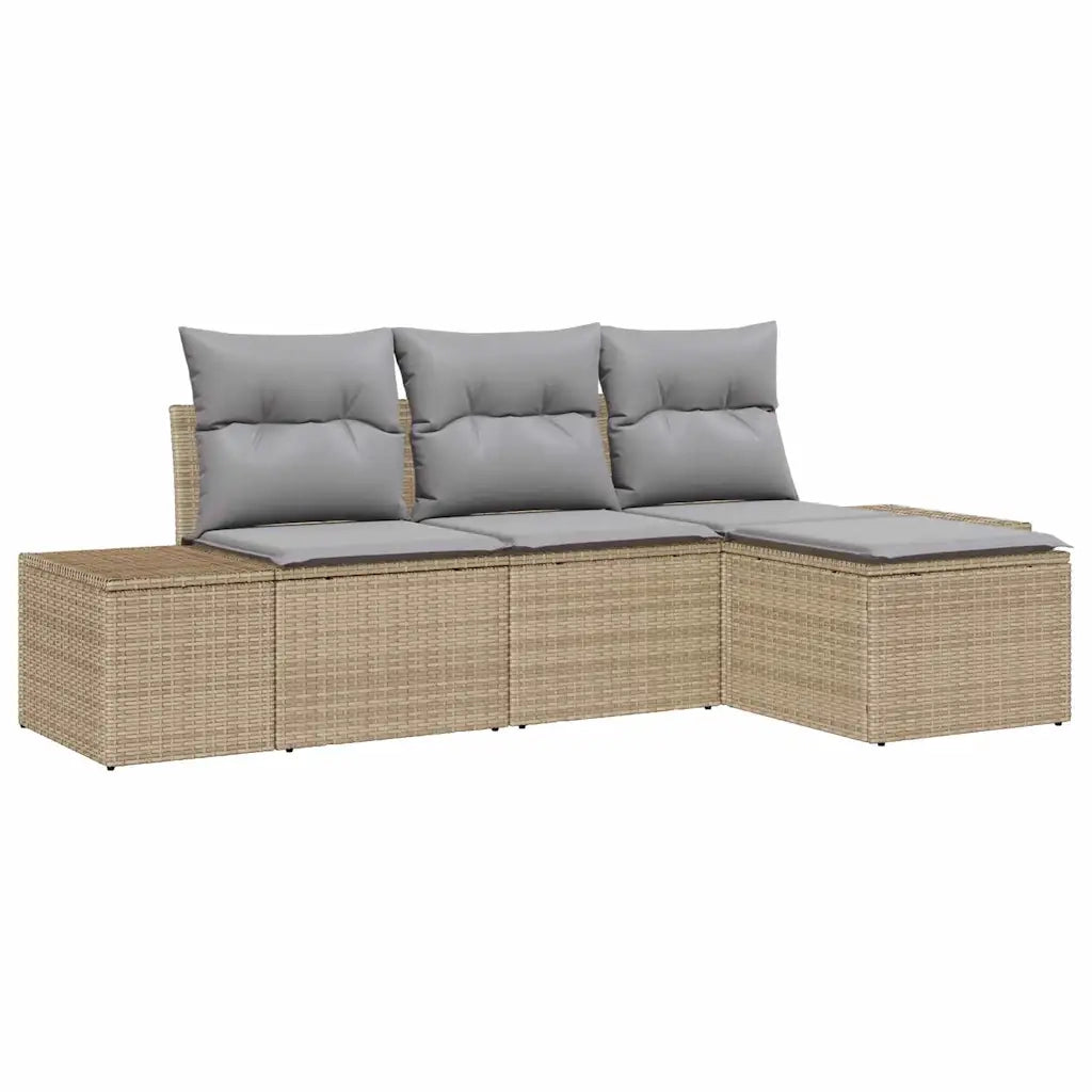 Set Divano da Giardino con cuscino 4 pz | Set Salotto da Giardino Beige polyrattan