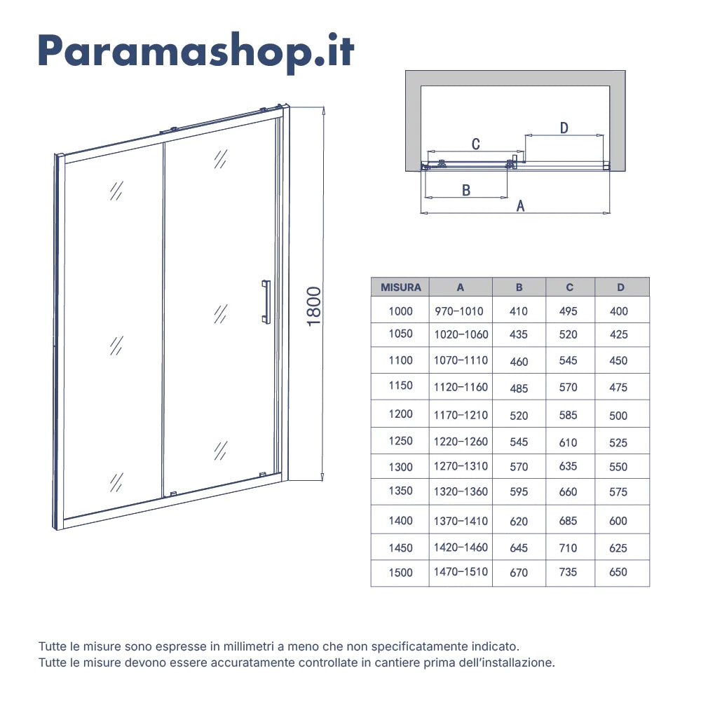 Porta doccia 115 cm scorrevole reversibile vetro 6mm opaco h180cm | Sicily
