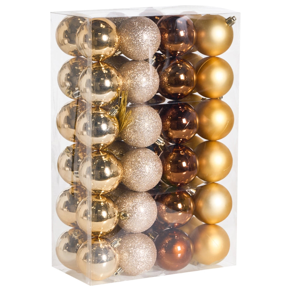 Set di 48 palline di Natale in plastica da appendere all'albero di Natale in stile glamour moderno Kolima dorato