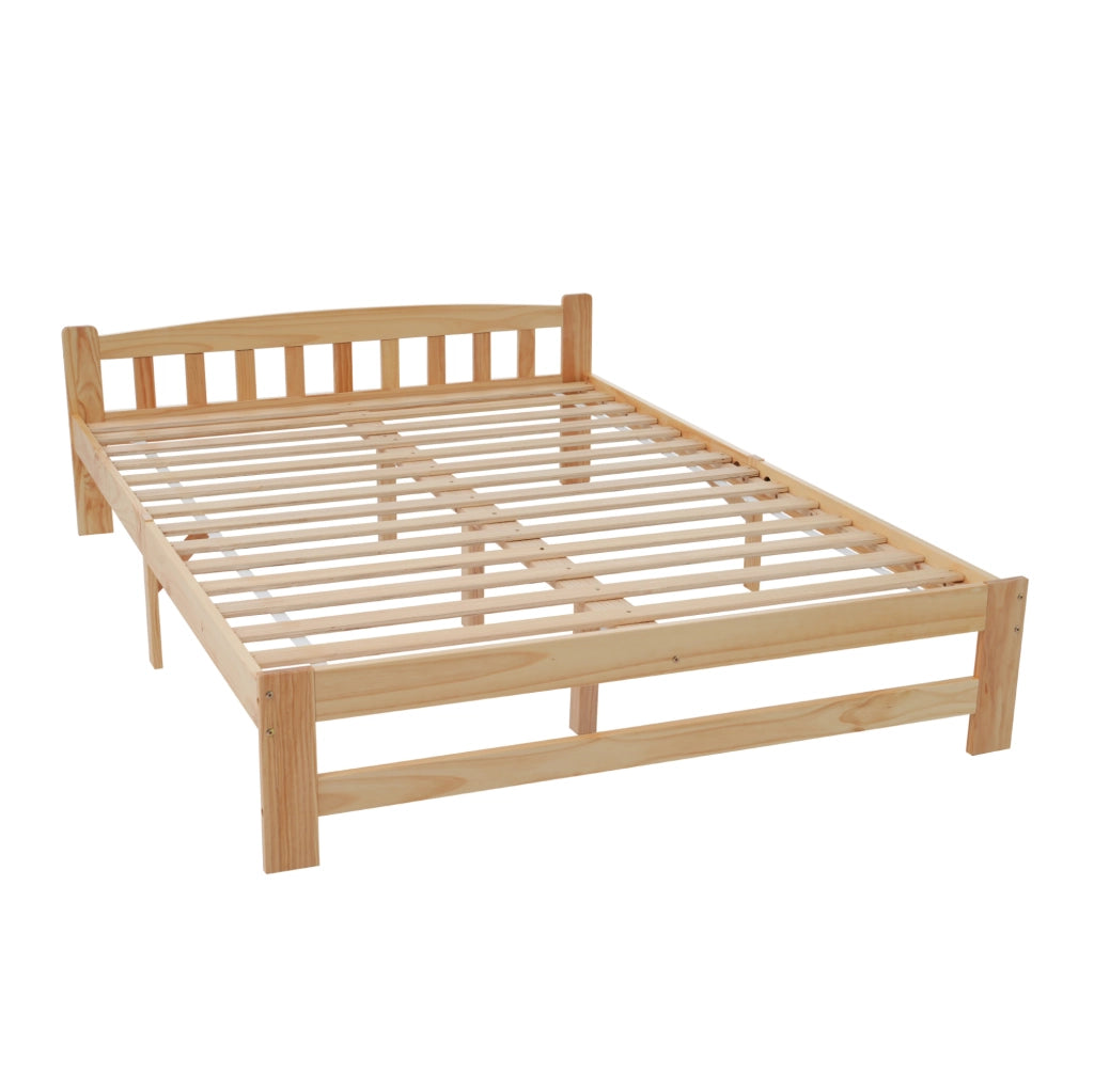 Letto matrimoniale 140x200 cm in legno massello di pino; colore naturale con testiera e doghe