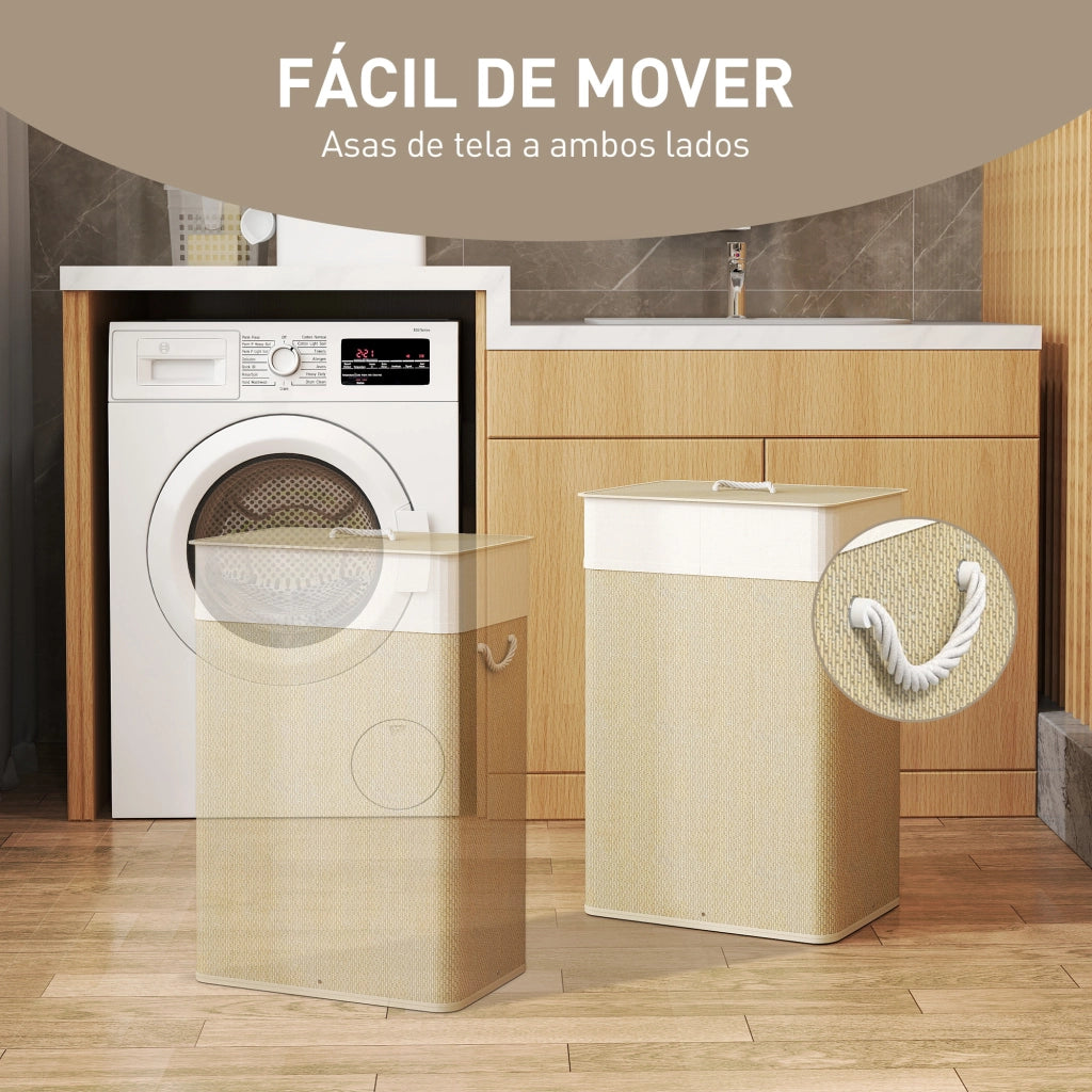 Cestino Lavanderia 72L con Coperchio e Maniglie ¨C Minimal ¨C 40x30x60 Naturale