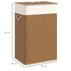 Cesto portabiancheria in bambù con coperchio 72L e sacco estraibile lavabile, con maniglie in corda, per bagno e camera da letto, marrone