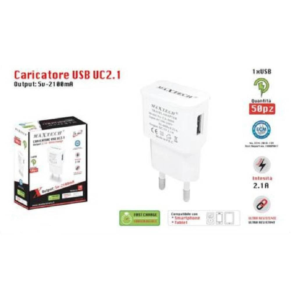 Trade Shop - Set 50 Caricatori 1xusb Compatibile Smartphone Tablet 5v-2100ma Maxtech Ca-s042 -