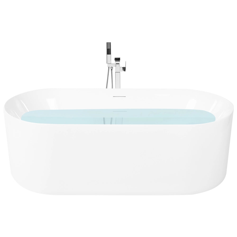 Vasca da bagno freestanding in acrilico bianco, 1690 x 810 mm, moderna, ovale, con sistema di troppo pieno