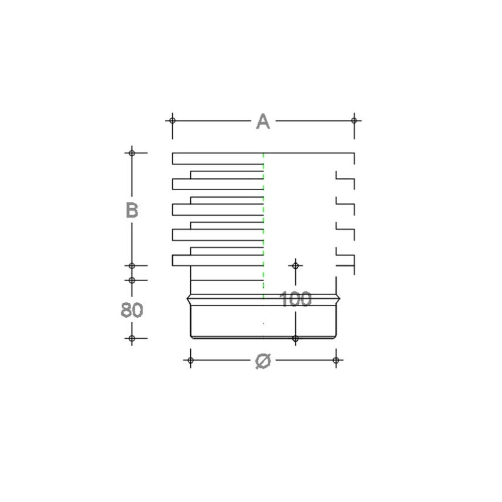 Fumaiolo da 300mm tipo zara di acciaio inox aisi 304 base tonda innesto m maschio monoparete