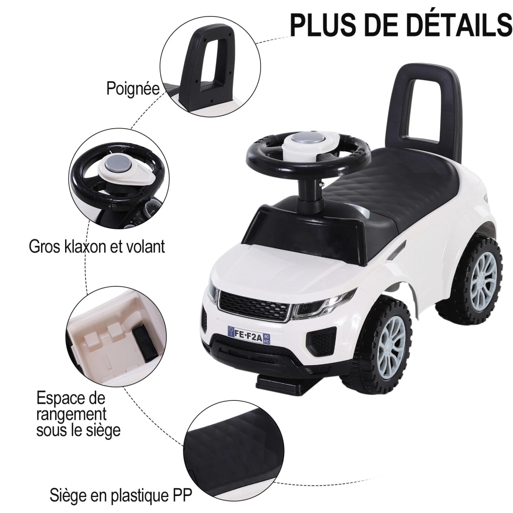 Carrello cavalcabile per bambini ¨C Xylo ¨C bianco con clacson e vano portabigiochi 12-36 mesi
