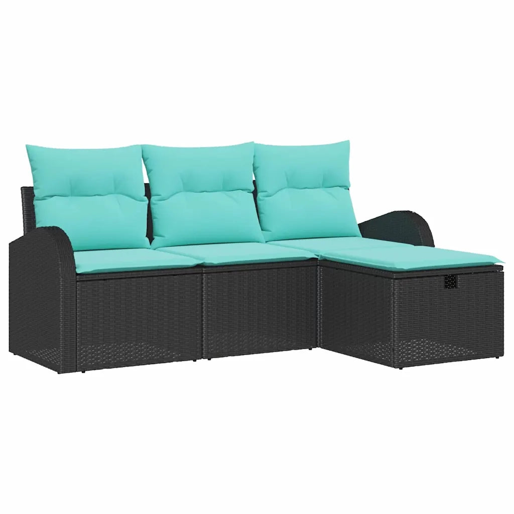 Set Divano da Giardino con cuscino 4 pcs Nero polyrattan 3360387