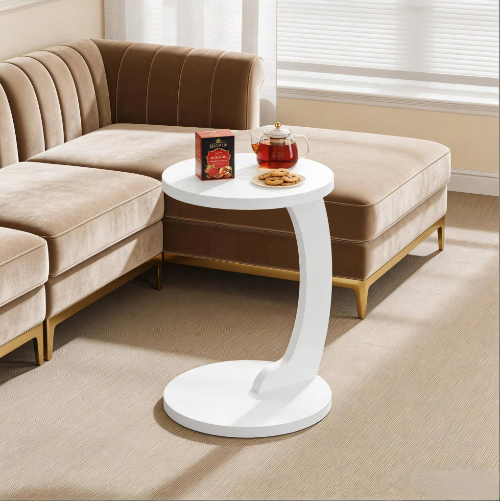 Tavolino laterale a C rotondo bianco 38x55 cm in MDF HOMVRA