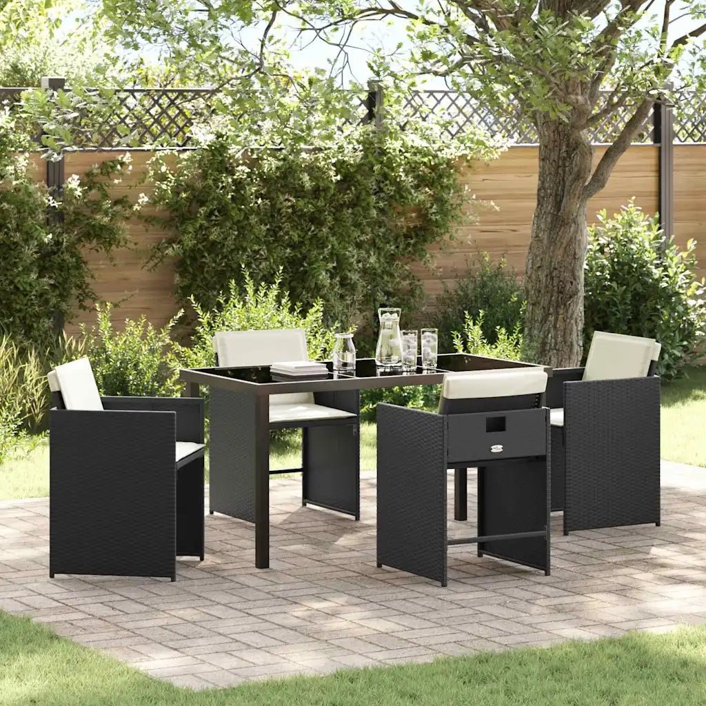 Set da Pranzo per Giardino 5 pcs Nero polyrattan 3380686